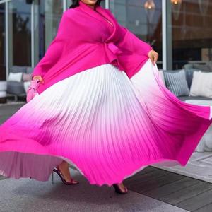 ชุดเซ็ต 2 ชิ้น เสื้อพิมพ์ลายจีบพลีทสไตล์แอฟริกา มิยาเกะ กระโปรงทรงสวิงไล่เฉดสี แฟชั่นสำหรับผู้หญิง - Product Image 1