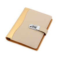 Carnet personnalisable en cuir PU écologique avec couverture à anneaux, feuilles mobiles, serrure à code, journal promotionnel et bloc-notes