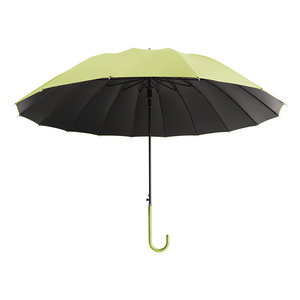 Ombrello dritto a 16 ossa con manico lungo automatico a doppio uso per pioggia e sole oversize in pelle curvata con manico in gomma nera parasole - Product Image 2