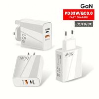 Chargeur GaN 65W PD33W, tête de charge rapide, chargeur de téléphone portable QC3.0 pour iPhone 14 Pro Max, ordinateur portable, adaptateurs de chargeur GaN universels