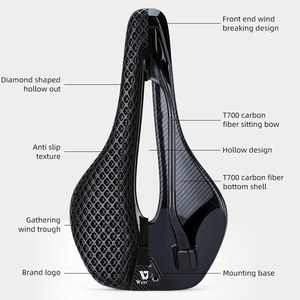 Sillín de Bicicleta Ultraligero de Fibra de Carbono para Mujer, Impreso en 3D con Ventilación, Punta Corta, Negro, para Todas las Estaciones, para Ciclismo - Product Image 5