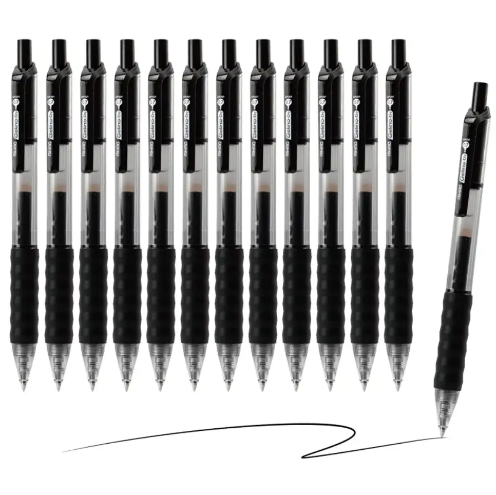 ที่มีคุณภาพสูงตัวอย่างฟรีพลาสติกนักเรียนราคาถูกโลโก้ที่กำหนดเองสีดำ0.7มิลลิเมตรปากกาเจลคลิกขายส่ง