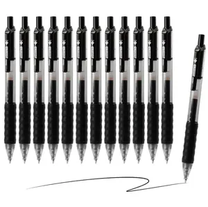 Yüksek kaliteli ücretsiz örnek promosyon plastik ucuz öğrenci özel Logo siyah 0.7mm geri çekilebilir jel mürekkep kalemler tıklayın toptan