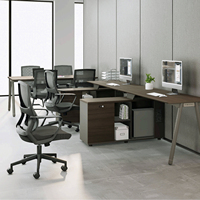 Poste de travail double en panneaux de particules de qualité E0, respectueux de l'environnement, avec écran en tissu et armoire à serrure à code