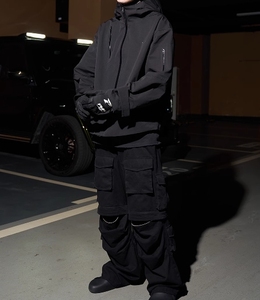 StreetLux, lavado vintage personalizado para hacer viejos pantalones de pierna ancha desmontables con múltiples bolsillos para hombre, pantalones Casuales - Product Image 4