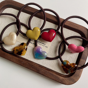 Bonbons couleur acétate rose <span class=keywords><strong>rouge</strong></span> en forme de coeur <span class=keywords><strong>cheveux</strong></span> cravates haute élastique en caoutchouc bande de <span class=keywords><strong>cheveux</strong></span> pour femmes filles - Product Image 3