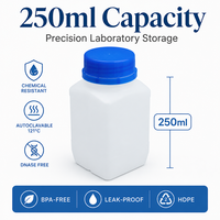 Bouteilles de réactifs chimiques de laboratoire en plastique HDPE carrées à large ouverture, stériles ISO, étanches, résistantes aux acides et aux alcalis, 250 ml, vente en gros