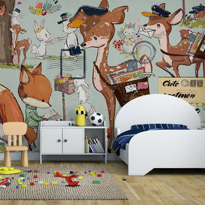 <span class=keywords><strong>Papier</strong></span> <span class=keywords><strong>peint</strong></span> mural pour chambre d'enfant, motif cerf de dessin animé, fond de mur pour chambre d'enfant, petit renard, chambre à coucher, murale mignonne - Product Image 2