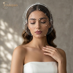 YouLaPan VA08 Vente directe usine <span class=keywords><strong>Voile</strong></span> de mariée en filet superposé blanc et noir avec bandeau, orné de perles, pour femme, pour <span class=keywords><strong>mariage</strong></span> et banquet - Product Image 1