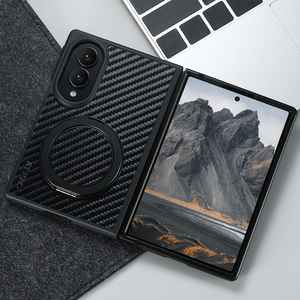 Simili cuir PU, texture fibre de carbone, magnétique 360° °   Étui de <span class=keywords><strong>téléphone</strong></span> avec support rotatif compatible avec les séries Z Fold 8/7/6 - Product Image 4