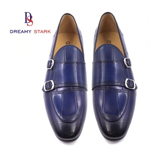 Chaussures habillées pour hommes en cuir véritable bleu, faites à la main, avec double bordure, design original de marque, logo personnalisé, collection hiver - Product Image 4
