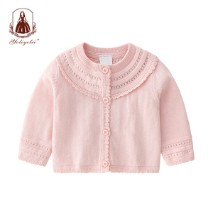 Venta al por mayor bordado ropa <span class=keywords><strong>de</strong></span> niños hueco sólido Collar Color <span class=keywords><strong>de</strong></span> punto <span class=keywords><strong>de</strong></span> bebé niñas suéteres Cardigan con botón - Product Image 2
