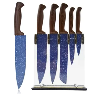 Professional 5pcs coating blade stainless steel kitchen knife set with acrylic display stand