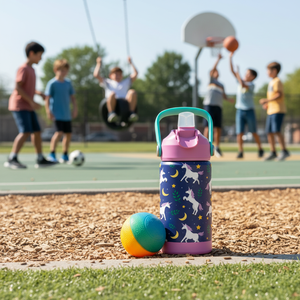 Bouteille d'eau isotherme personnalisée Hong Ling en acier inoxydable pour enfants, 350 ml, avec paille anti-fuite, sans BPA, garde au chaud et au froid, idéale pour l'école - Product Image 1