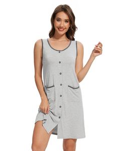 Liquidación de Pijamas: Camisón sin Mangas para Mujer, con Botones al Frente, Color Sólido, Largo hasta la Rodilla, Gran Venta de Liquidación - Product Image 1