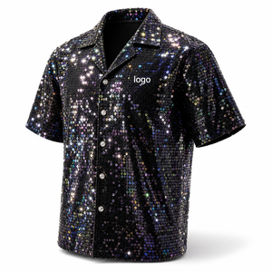 Chemise de bowling personnalisée à sequins, tenue de soirée scintillante et glamour, brodée, pour club, tenue de nuit, manches courtes, logo personnalisé, OEM, vente en gros, usine - Product Image 1