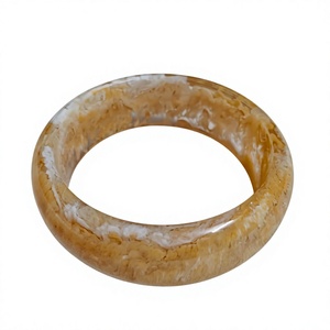 Brazalete Clásico de Jade, Patrón Marmoleado Marrón y Blanco Natural, Joyería Unisex, Accesorio de Moda - Product Image 1