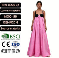 Robe longue plissée élégante pour femme, bicolore, à bretelles spaghetti, style bustier, ample, pour soirée et cérémonie