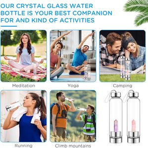Wholesale Gemstone Custom Durable Glass Stainless Steel Bamboo Crystal Energy Water Bottle With Quartz - Product Image 3