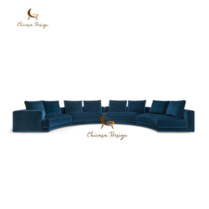 Ensemble de canapés sectionnels contemporains en velours bleu, design moderne, écologiques, rembourrés, pour villa, salon, appartement, intérieur - Product Image 2