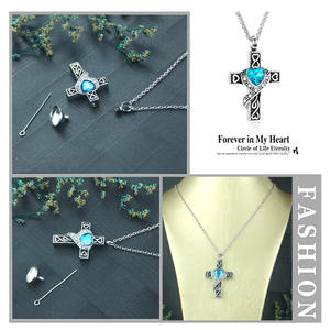 Collana urna frassino cremazione gioielli cremazione collana per cenere croce urna con cuore intarsiato 12 colore Birthstone - Product Image 5
