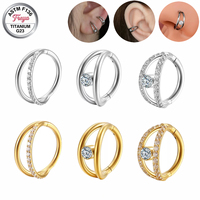 Cincin Hidung Zirkon Lapis Ganda ASTM F136 Septum Clicker Perhiasan Tindik Telinga Titanium G23 Anting Titanium Hoop Nose Stud