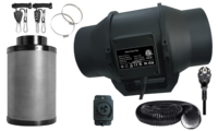 Kit de ventilateur axial électrique AC de 4 pouces (base en plastique) avec régulation de vitesse par bouton, silencieux + filtre à charbon + conduit de 10 pieds + pinces de suspension