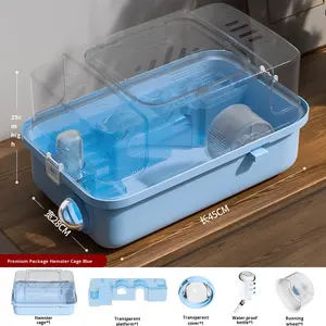 Cage à <span class=keywords><strong>hamster</strong></span> portable en plastique solide, panoramique, transparente, double couche, luxe, dorée, extra large, type villa, avec plateau en plastique - Product Image 5