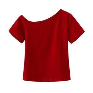 <span class=keywords><strong>Camiseta</strong></span> Corta de <span class=keywords><strong>Mujer</strong></span> con Cuello Inclinado <span class=keywords><strong>y</strong></span> Hombros Descubiertos, Estilo Puro <span class=keywords><strong>y</strong></span> Sexy, 230G, Ajustada, <span class=keywords><strong>Blanca</strong></span>, para Verano - Product Image 2