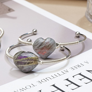 Labradorite Heart Alloy Bracelet - Golden Healer Energy Healing <strong>Engraved</strong> Souvenir De Mariage with Purple Blue Flash - Product Image 1