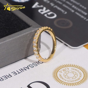 Anillos de compromiso de plata con moissanita de 2.2mm chapados en oro, tipo media eternidad, que pasan la prueba del diamante, para mujer - Product Image 2
