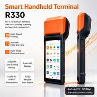 Terminal POS Genggam R330 Android 13 Layar Sentuh HD 5 inci Printer Thermal 58mm Pemindai Barcode 1D 2D 4G WiFi BT untuk Retail