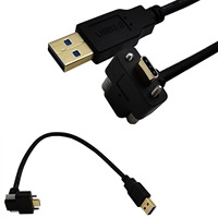 Cable de Carga y Datos USB 3.0 a USB Tipo C Macho en Ángulo Descendente a la Derecha de 90 Grados con Bloqueo de Tornillo, Personalizado y de Carga Rápida