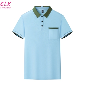 <span class=keywords><strong>Polo</strong></span> d'été pour hommes, couleur unie, col rabattu, poche de couleur, haut d'affaires à manches courtes et élastiques - Product Image 5