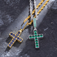 Pendentif croix en laiton bleu double face, double couleur, zircon bleu, collier rétro personnalisé en laiton, cadeau
