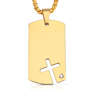 Perhiasan Logo Nama Kustom Liontin Stainless Steel Salib Berlian Kosong Berlapis Emas untuk Pria - Product Image 1