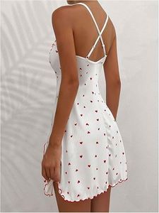 Sfy-y1463 Meilleure vente Chemise de nuit côtelée pour femmes séduisantes, avec joli nœud, imprimé cœurs, fente latérale, pyjama érotique - Product Image 5