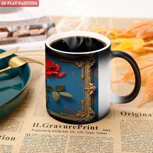 Custom Valentine Pattern Magic Mug Frosted Black 11oz <b>Ceramic</b> Heat Sensitive <b>Cup</b> - Product Image 5