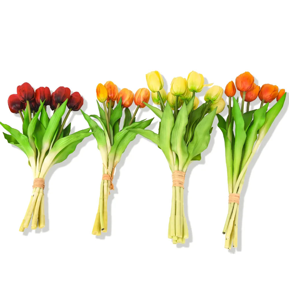 Op Maat Gemaakte Bloemenarrangement Veelkleurige Plastic Real Touch Kunstbloemen Tulpen