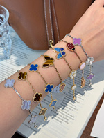 Nouveau bracelet trèfle à quatre feuilles en or 18 carats, coquille naturelle et pierres précieuses colorées, bijoux fins à porter au quotidien