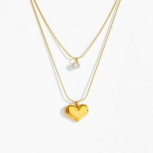Collier pendentif cœur en diamant plaqué or, style rétro tendance et simple, nouvelle collection, pour femme, chaîne de pull, vente en gros - Product Image 2