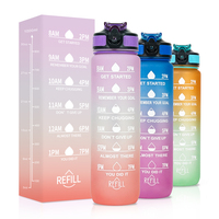 Bouteille d'eau en plastique de haute qualité, personnalisée, pour le sport en plein air, la course à pied, la motivation, les voyages, sans BPA, avec paille en silicone