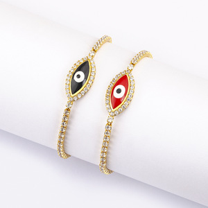 Braccialetto Occhio del Diavolo in Vendita, Placcato Oro, Regolabile, con Micro-incastonatura di Zirconi, Portafortuna per Donne e Ragazze - Product Image 3