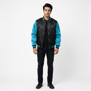 Custom Embroidered Satin Varsity <b>Jacket</b> Quilted Stand Collar Front Logo Made in Pakistan with <b>Canvas</b> Fabric - Product Image 1