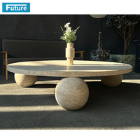 Luxe Wabi-sabl Style Grande Table Basse Moderne Ronde Beige Travertin Avec Socle Bas pour Salon Villa Hôtel Décor