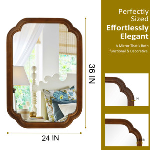 Black Walnut 24 X 36 Solid Wood Frame Rounded <b>Corner</b> Decorative Mirror For Bedroom <b>Bathroom</b> Living Room Entryway - Product Image 5