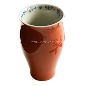 手绘明矾红色书法闻闻陶瓷功夫茶具彩釉小样个人专用主机茶杯
