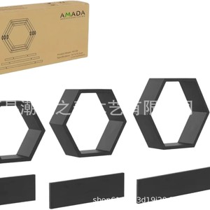 Cross-border wooden wall-mounted hexagonal grid storage <b>rack</b> for home living room background minimalist decorative <b>shelf</b> - Product Image 5