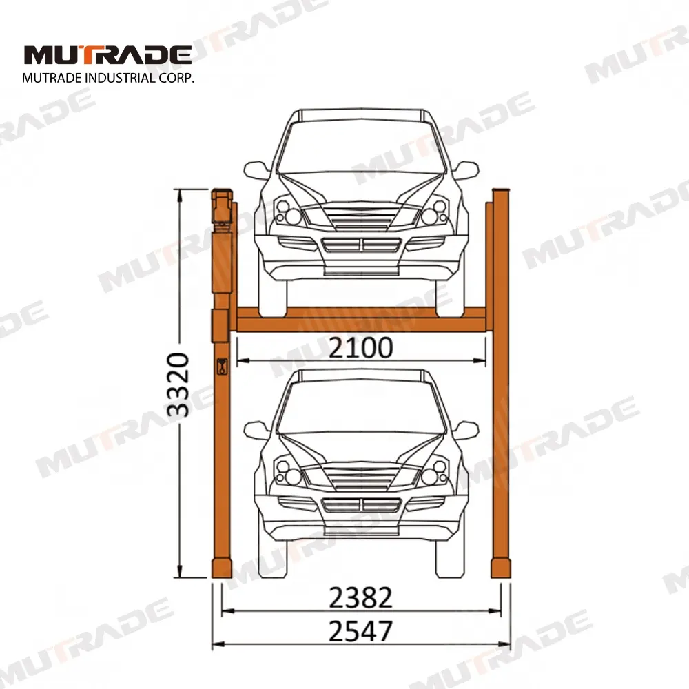 Mechanical 2 Post Vehicle Car Storage Lift Vertical Car Stacker Parking Lift System