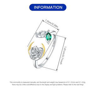 Bán Buôn 925 Sterling Silver <span class=keywords><strong>Cubic</strong></span> <span class=keywords><strong>Zirconia</strong></span> Rose Flower Moon Hình Mở Có Thể Điều Chỉnh Vòng Rhodium Mạ Cho Các Bên - Product Image 2